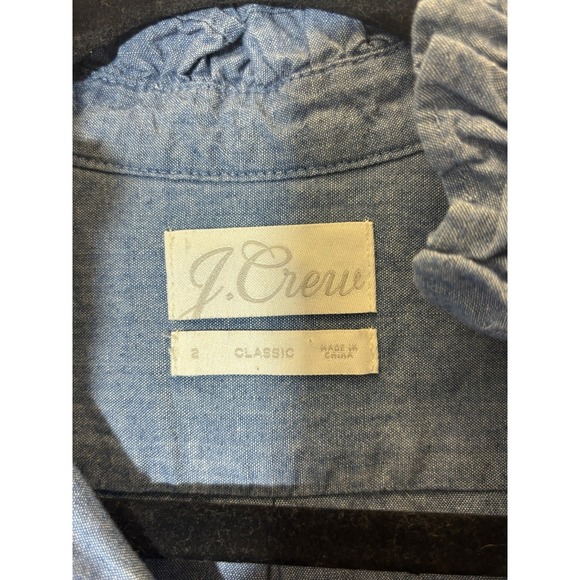 J.CREW Classic Chambray Blue Blouse Womens 02 Long Ruffle Sleeve C26 - Picture 5 of 5